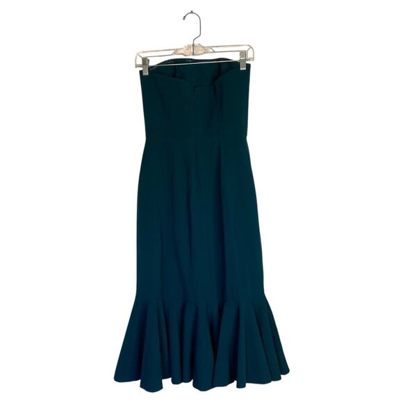 DRESS THE POPULATION Madison Strapless Fluted Midi Dress Slit Pine Size Small - Picture 4 of 11